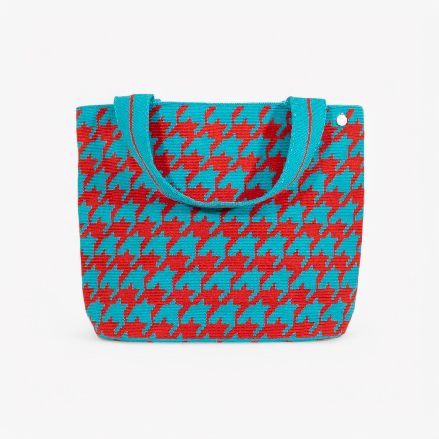 Houndstooth oval tote | Sky blue