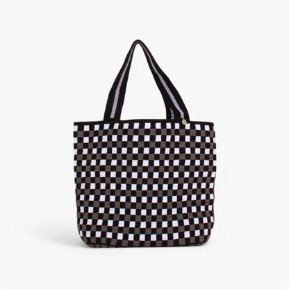 Check oval tote | Black