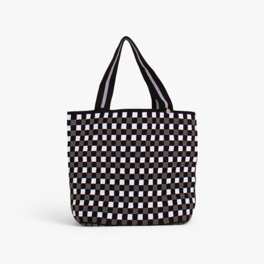 Check oval tote | Black