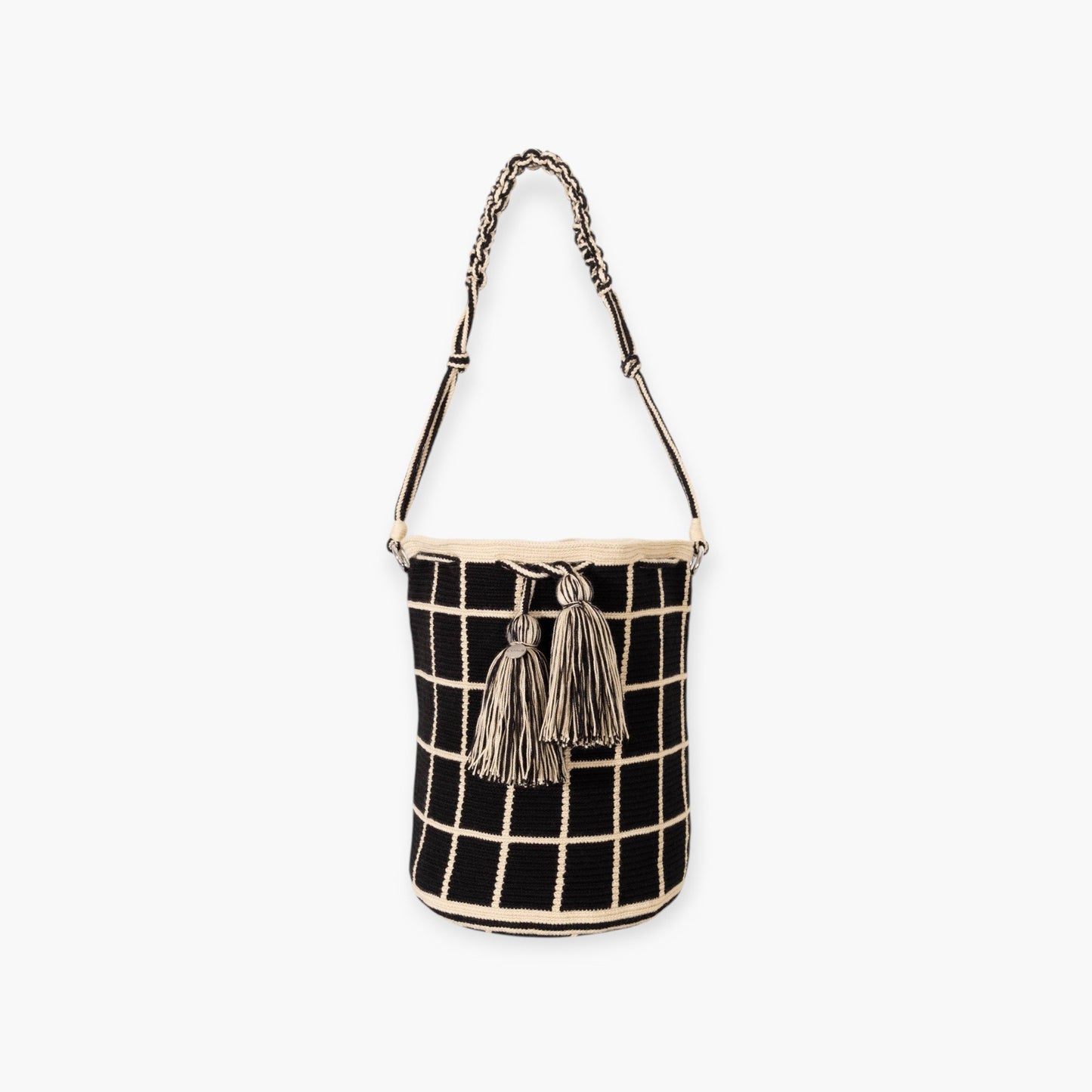 Check round shoulder bag | Black
