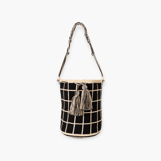 Check round shoulder bag | Black
