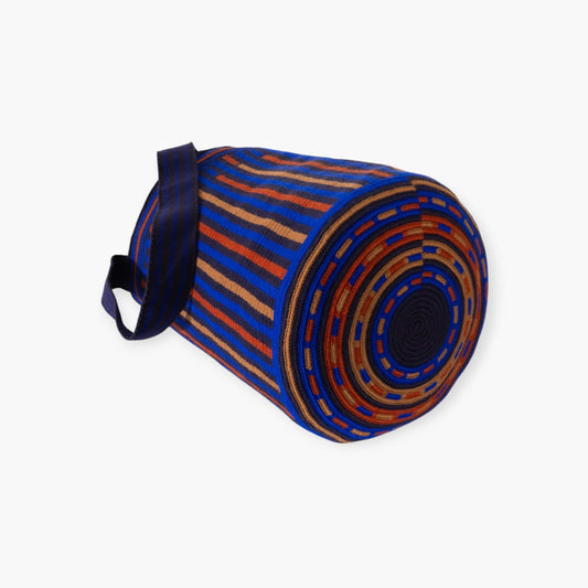 Striped round tote L | Navy