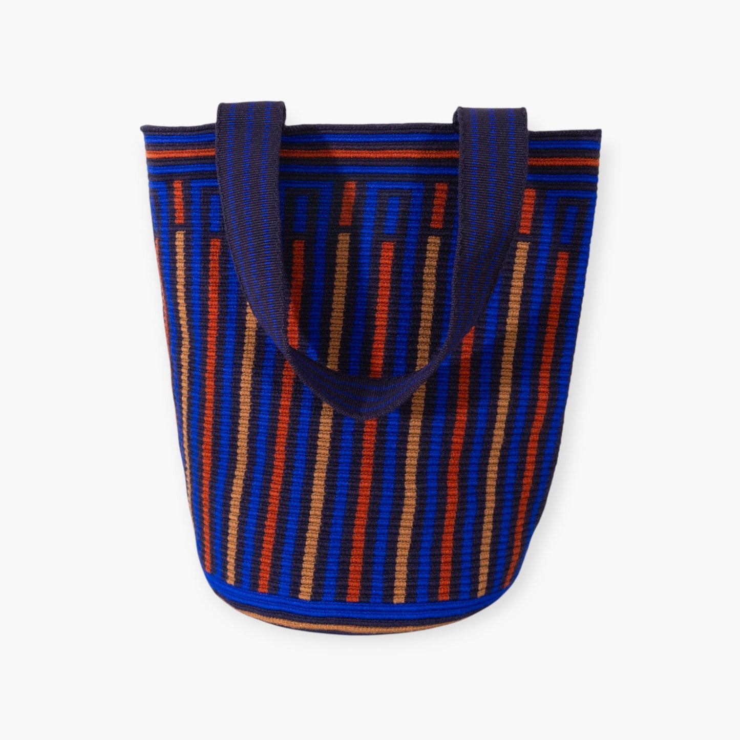 Striped round tote L | Navy