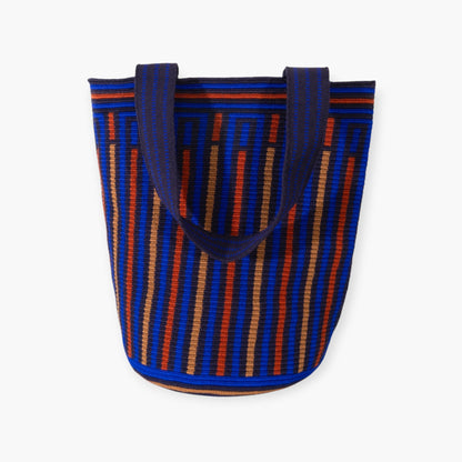 Striped round tote L | Navy