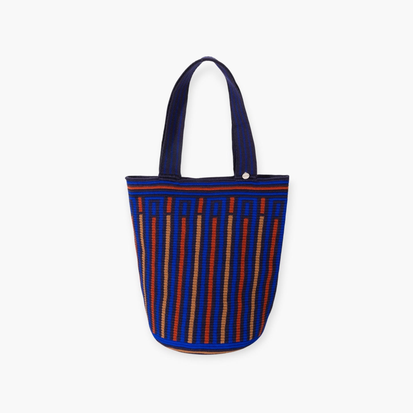 Striped round tote L | Navy