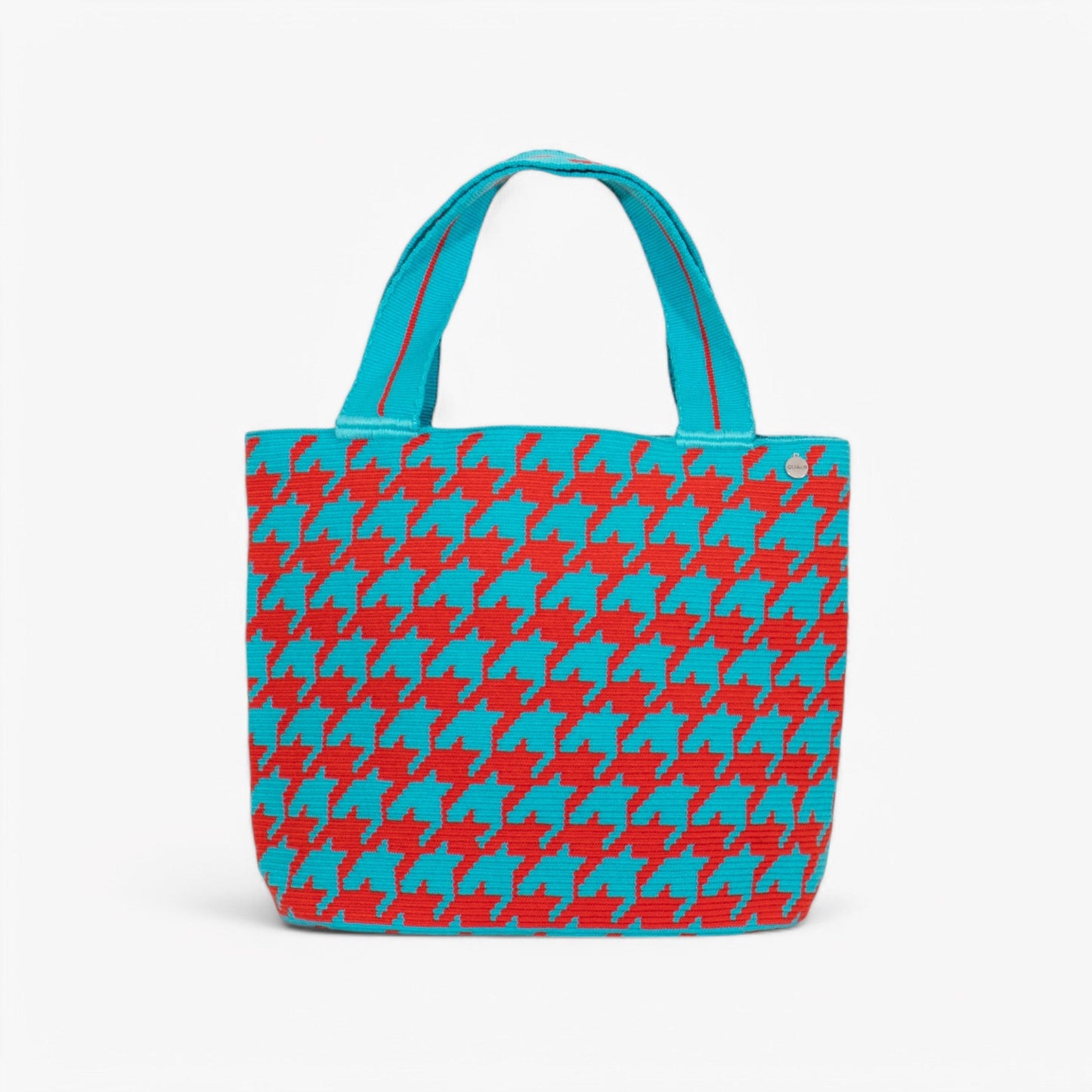 Houndstooth oval tote | Sky blue