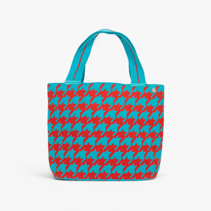 Houndstooth oval tote | Sky blue