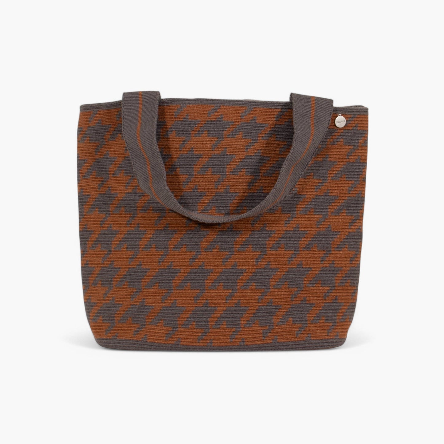 Houndstooth oval tote | Steel