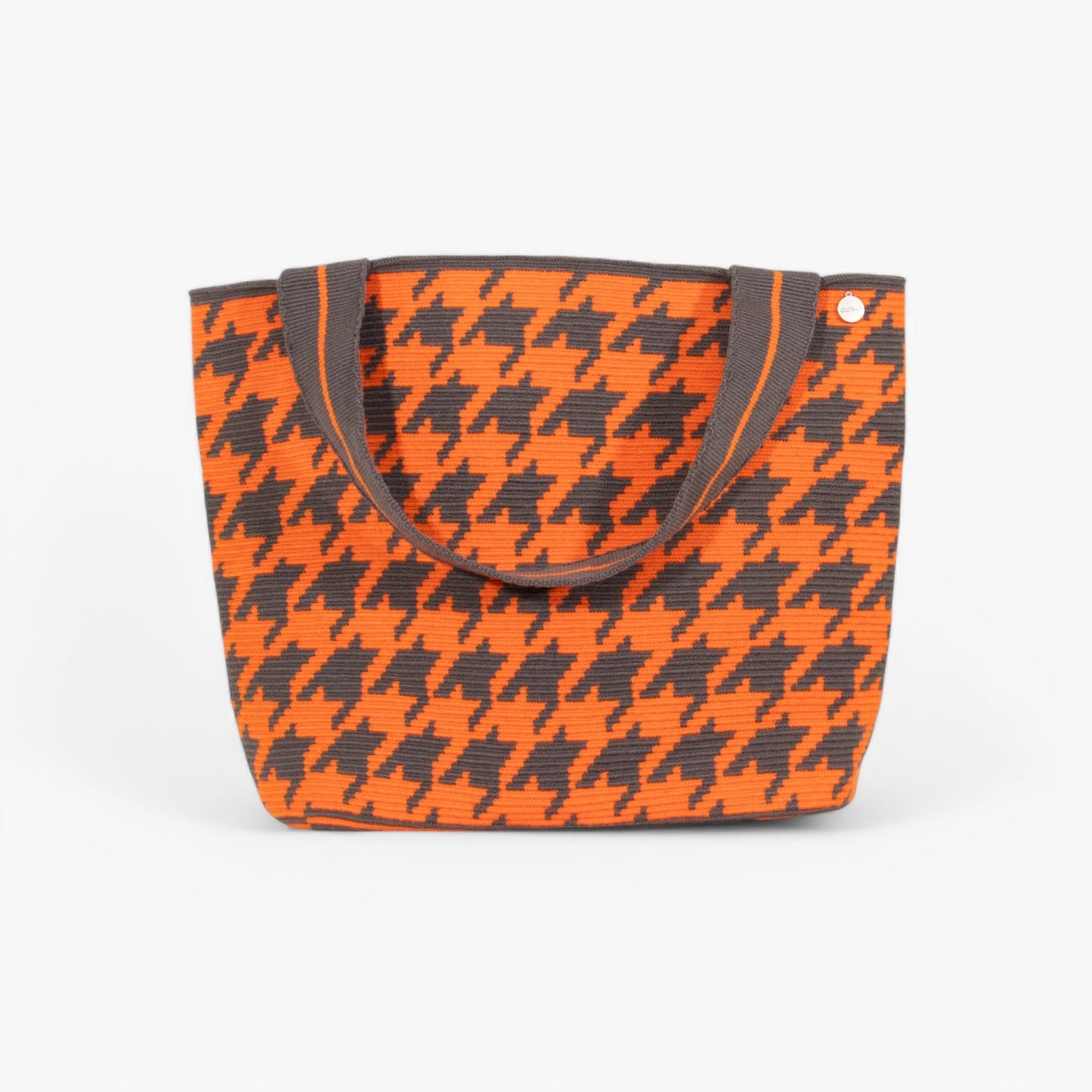 Houndstooth oval tote | Tangerine