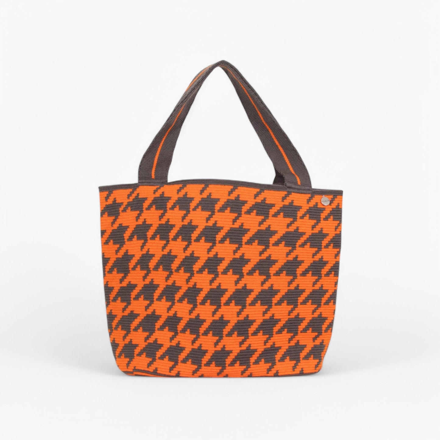 Houndstooth oval tote | Tangerine