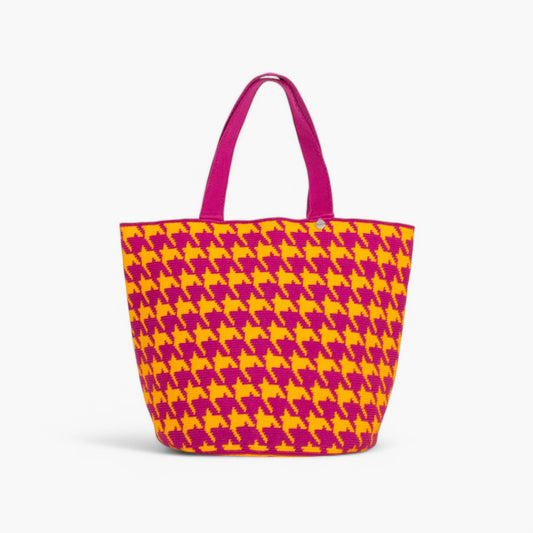 Houndstooth round tote bag | Aubergine