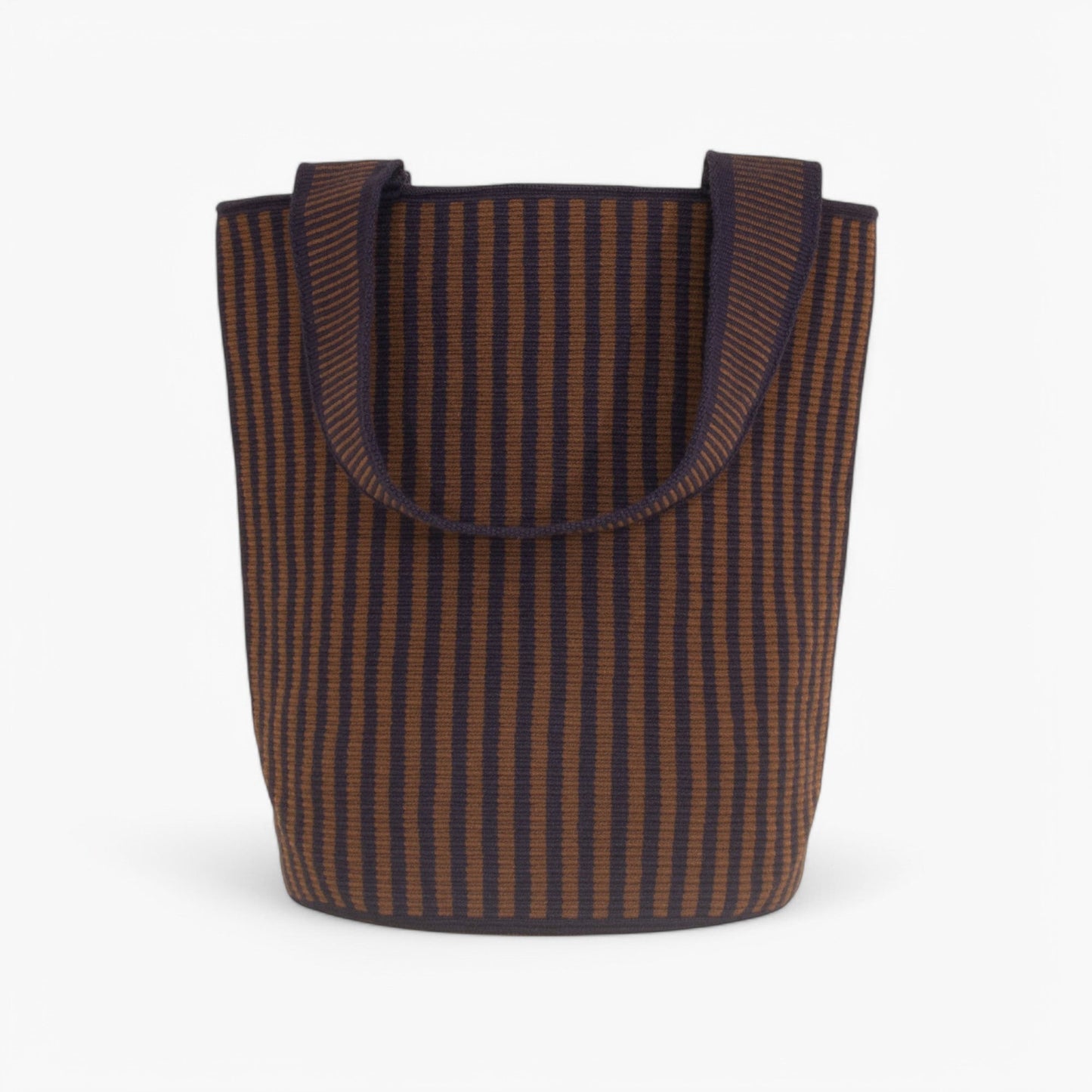 Striped round tote L | Mocha