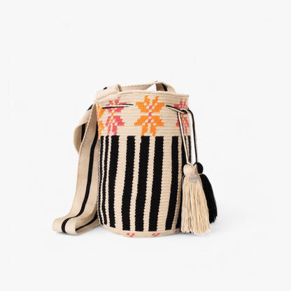Striped crossbody bag L | Black