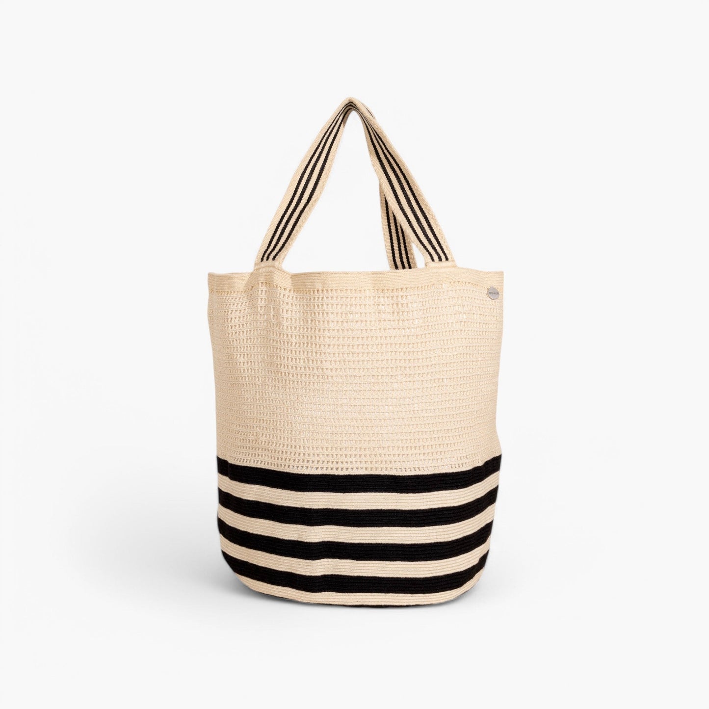 Striped net round tote bag | Black